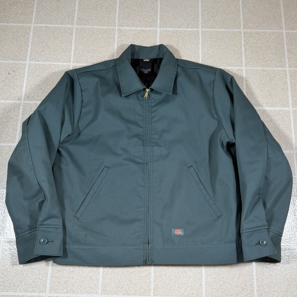 Dickies Eisenhower Jacket Mens Large Green Quilted Lined Full Zip Work Coat TJ15